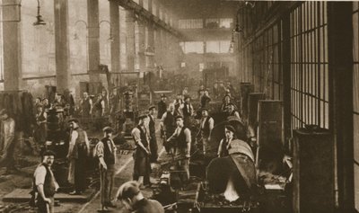 Workers in the blacksmiths shop at Beckton Gas Works, from Wonderful London, published 1926-27 by English Photographer